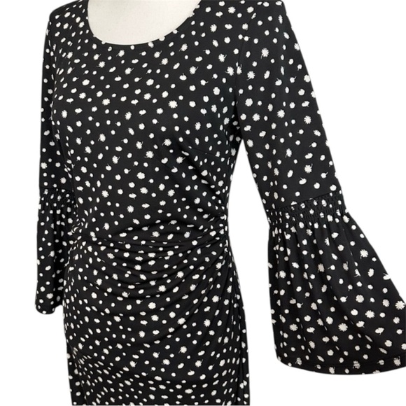 Talbots L Black Bell Sleeve Jersey Dress Dandelion Dot Print Work - Picture 1 of 5